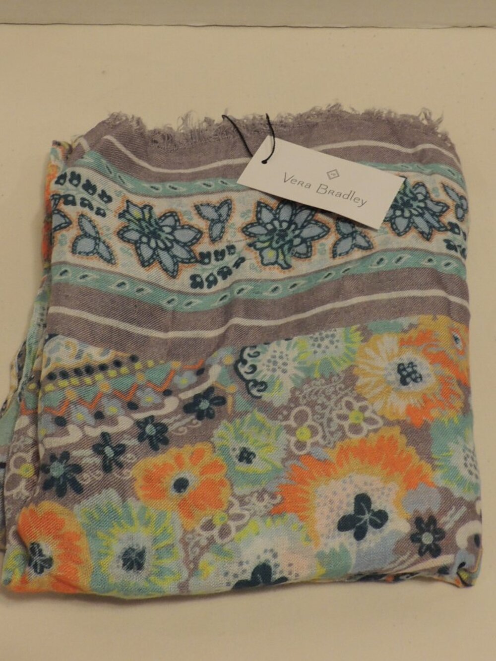 Vera Bradley Paisley Scarf NEW Blue Flowers White Orange Beautiful Floral Scarf